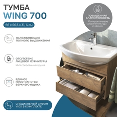 Тумба под раковину Wing 700-0-2 (Балтика) навесная дуб золотой