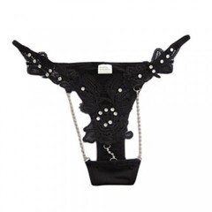 Стринги с ажурными деталями и стразами (черные)
