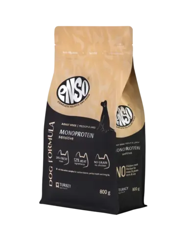 ENSO DF Monoprotein сухой корм для взрослых сред/круп собак индейка/шпинат 800 гр