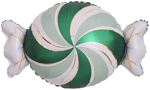 К Фигура, Конфета, Золотые полоски, Зеленый/Белый, 25''/64 см, 1 шт. (в упаковке)