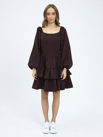 Платье праздничное ярусное с воланами для девочки коричневое