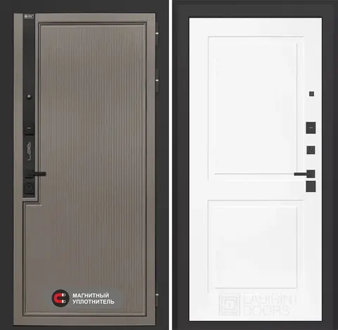Входная дверь в квартиру Лабиринт с повышенной шумоизоляцией Лаб про 1 Велютто кофе 11 Белый софт, без текстуры