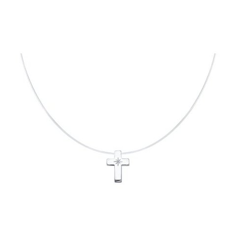 87070017 - Крестик из серебра с бриллиантом на леске невидимке с серебряными замочками
