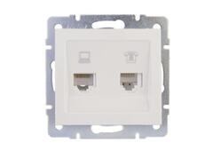 Lezard Rain Белый Розетка Механизм телефонная + компьютерная СП 703-0288-143