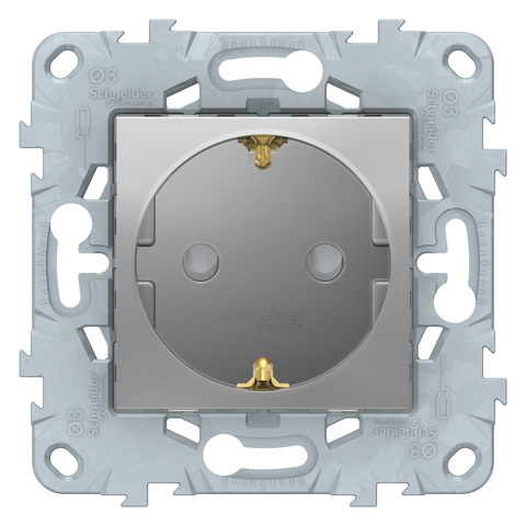 Розетка с заземлением со шторками, винтовой зажим. Цвет Алюминий. Schneider Electric Unica New. NU503730
