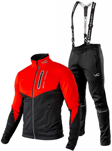 Утеплённый лыжный костюм 905 Victory Code Go Fast Red-Black с лямками мужской