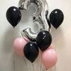 Воздушный шар (40''/102 см) Цифра, 3, Серебро, 1 шт.