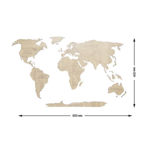 Деревянная карта мира 80х40 см Continent Еdition с гравировкой материков, дуб