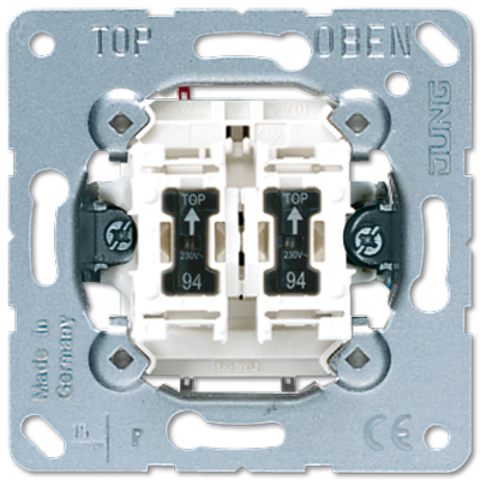 Механизм двухклавишного выключателя с подсветкой.10 A / 250 B ~. Цвет алюминий. JUNG. 505U5