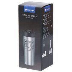 Термокружка для напитков, нерж, 0.45 л, узк.горл, Daniks, Тигр, колба нерж сталь, SL-NT007-2
