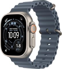 Умные часы Apple Watch Ultra 3 49 мм натуральный титан, ремешок Ocean синего цвета