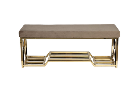 Банкетка велюровая 120х40х47см Garda Decor серо-бежевый золото