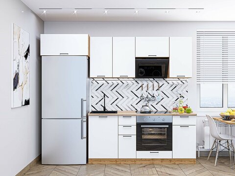 Прямая модульная кухня Флэт-01 White In 2S - Дуб Вотан 2140*2600*600