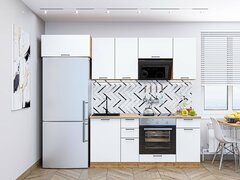 Прямая модульная кухня Флэт-01 White In 2S - Дуб Вотан 2140*2600*600