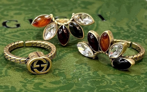 Сет из трех колец РОМАШКА style by GUCCI с цветными вставками