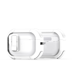 Чехол от Dux Ducis с замком для AirPods Pro 2, прозрачный с белыми вставками (Whtie2), серия PECN Series Case, в комплекте с карабином