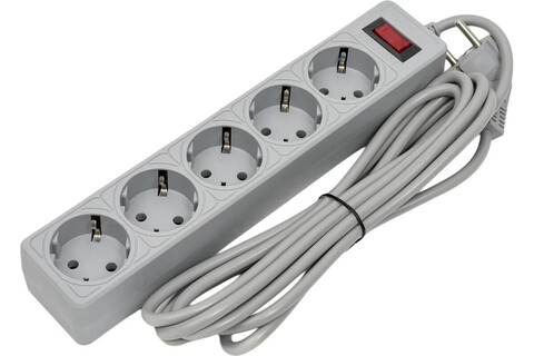 Сетевой фильтр, удлинитель Космос  FKsm3m-5g(G) сетевой фильтр, 5 розеток 3 метра, серый, заземление, выключатель, 10А, 220 вольт, ПВС 3х0,75, IP20 - купить в компании MAKtorg