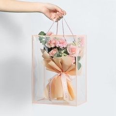 Сумка для цветов, пластик, Прозрачный/Светло-розовый, 24,5*35*15 см (Д*В*Ш), 1 шт.