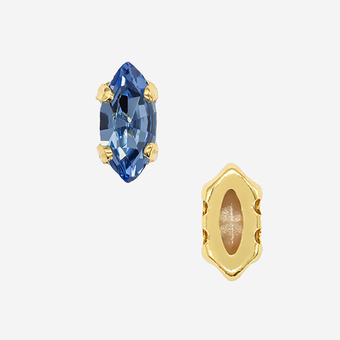 Кристалл Маркиз (Marquise Fancy Stone) в цапах, оттенок "Сапфир"/"Sapphire", 6*3мм, позолота