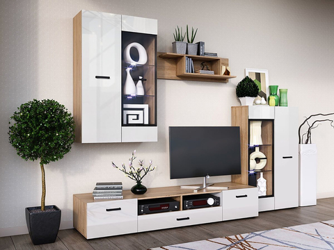 Гостиная Нэнси NEW Вариант №1 (Белый глянец, Дуб Сонома)