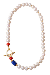 Бусы из крупного жемчуга с камнями, премиальное золочение