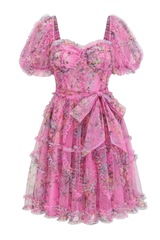 Платье воздушное с принтом цветы с чашками