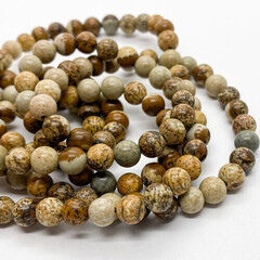 "Яшма пейзажная" бусины, диаметр 6,4-6,6 мм, цена за 28-29 шт (1/2 нити)