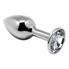 Серебристая анальная втулка с прозрачным кристаллом Mini Metal Butt Plug Size S - 7 см. - 