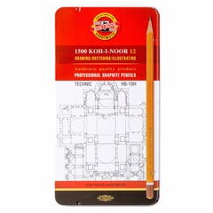 Набор чернографитных карандашей KOH-I-NOOR 1502 TECHNIC HB-10H, 12шт, металл .коробка