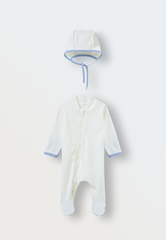 Комплект на выписку для мальчика слип и чепчик (экрю/голубой)