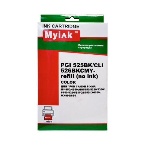 Картриджи ПЗК PGI-525Bk,CLI-526BK/C/M/Y) для Canon Pixma iP4850/MG5250/MG5150, автосброс, 5шт MyInk без чернил