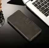 Чехол книжка для Xiaomi Redmi Note 9 кожаный черный с магнитной застежкой, flip чехол с функцией подставки, отделением для пластиковых карт и денег