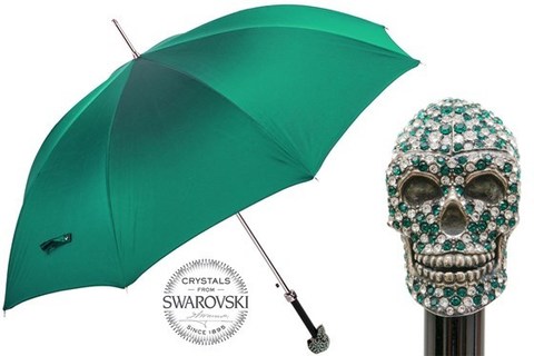 Зонт-трость Pasotti - Green Swarovski® Skull Umbrella, Италия.