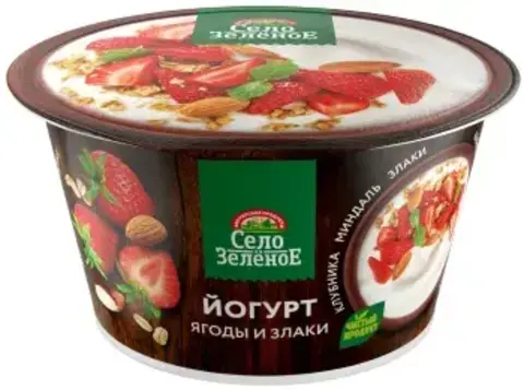 Йогуртный продукт Село Зеленое Клубника-миндаль-злаки 3,2% 180гр