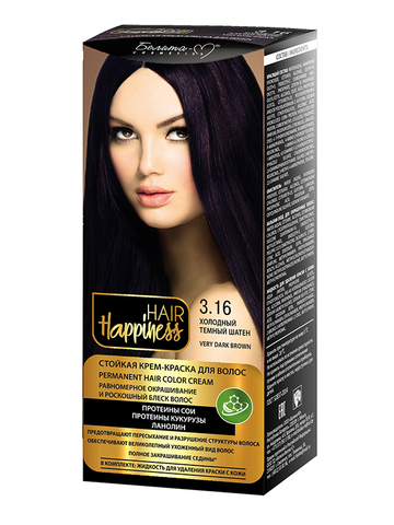 Белита-М Hair Happiness Крем-краска д/волос аммиачная №3.16 холодный темный шатен