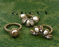 Сет из трех колец РОМАШКА style by GUCCI с цветными вставками