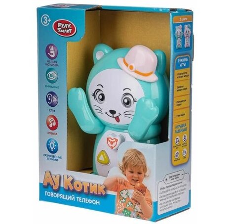 Говорящий Телефон Ау Котик, мелкая моторик, разноцвет огоньки, цифры , размер 12*16