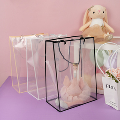 Сумка для цветов, пластик, Прозрачный/Светло-розовый, 24,5*35*15 см (Д*В*Ш), 1 шт.