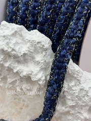 Тесьма плетеная темно-синяя с серебристым люрексом