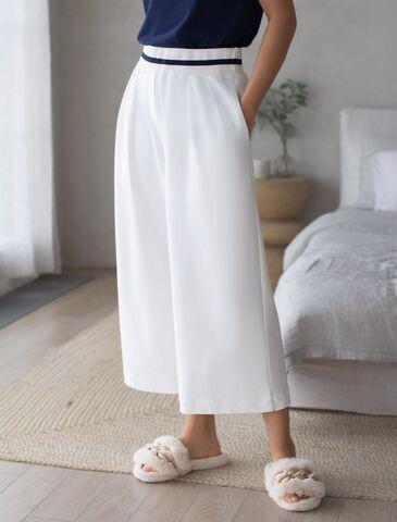 Укороченные широкие брюки из эластичного футера двухнитки  D44.141 (118193)