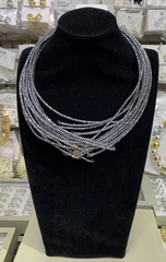 83066-Колье ЛАПЫ многослойное из чешского гранёного бисера (АНАЛОГ SWAROVSKI) светло -серый