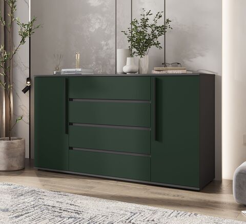 Норд Комод 2 двери 4 ящика (1600) (Изумрудный (КРОМКА ГРАФИТ), Графит)