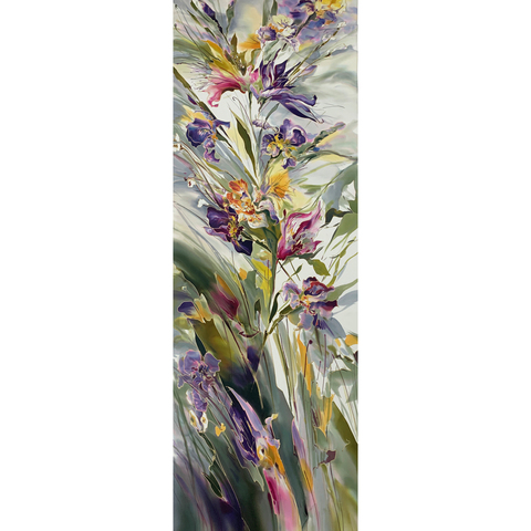 Шелковый палантин батик Мелодия цветов 200x70 см