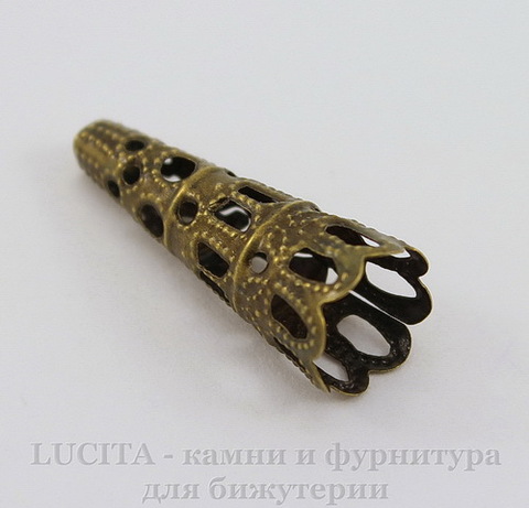 Шапочка - конус для бусины филигрань 22х9 мм (цвет - античная бронза), 10 штук