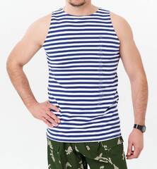 Купить майку тельняшку синюю ВМФ - Магазин тельняшек.ру 8-800-700-93-18Майка-тельняшка ВМФ (темно-синяя полоса) ТМ 