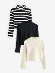 Лонгслив для девочки Next N94-120, 3 шт., Черный, Белый, Молочный