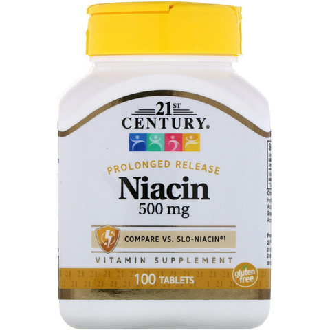21st Century, Ниацин, пролонгированное высвобождение, 500 мг, 100 таблеток