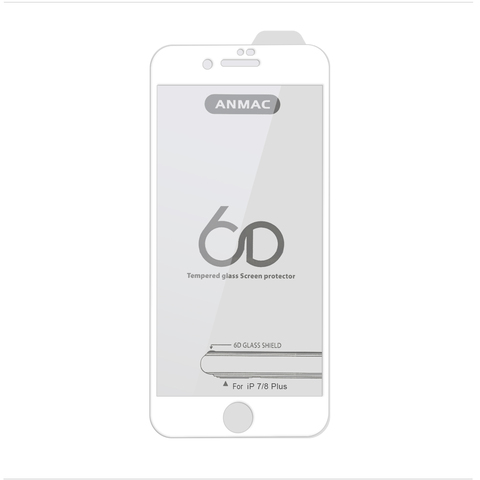 Защитное стекло 6D на весь экран ANMAC для iPhone 7 Plus, 8 Plus (Белая рамка)