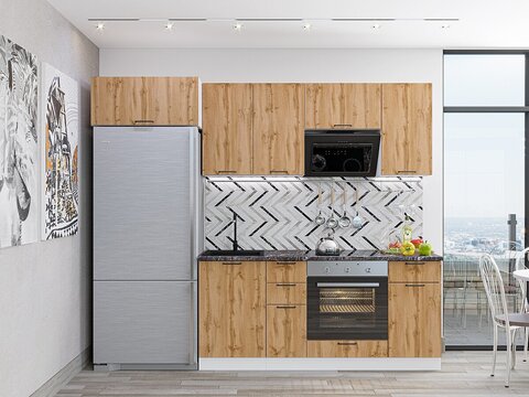 Прямая модульная кухня Флэт-01 Wotan Oak 2S - Белый 2140*2600*600