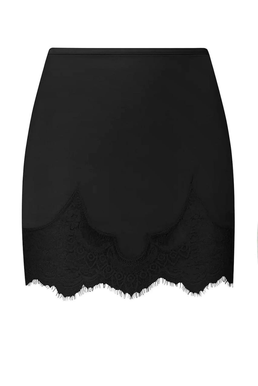 Юбка шелк мини с кружевом, Черная